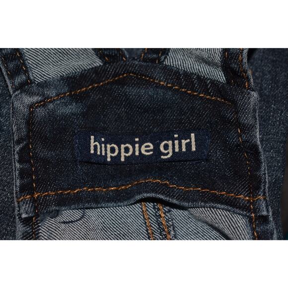 HIPPIE GIRL NEW $40 Flare Leg Denim Overalls Dark Wash Adjustable Girl's 8 - Picture 3 of 4